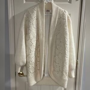 Jamie Vintage 80s Womens Ivory Cream Angora Rabbit Hair Lambswool Cardigan Small